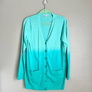 Isaac Mizrahi Aqua/Turquoise Dip Dye Ombré Cardigan